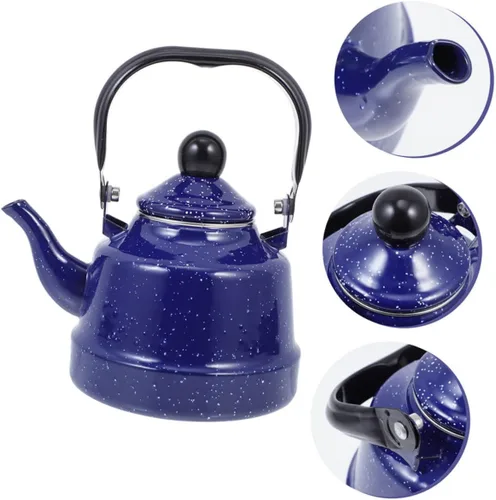 Vista 7 de Tetera esmaltada vintage estilo retro para estufa, tetera esmaltada para el hogar y mango táctil para té suelto