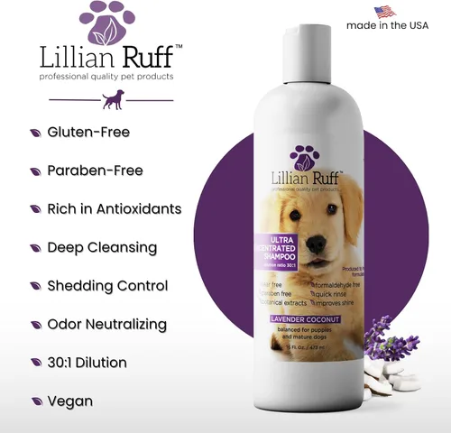Vista 5 de Lillian Ruff PRO Formula Champú Ultra Concentrado para Perros – Hace 4 Galones/30 Botellas, Dilución 30:1, Champú Profesional para Mascotas