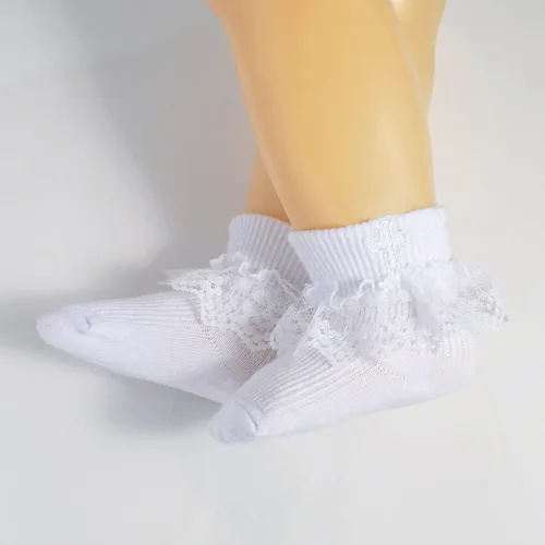 Vista 5 de EPEIUS Calcetines de bautizo para bebés, niñas y niños, calcetines de bautismo con cruz, recién nacidos, niños pequeños