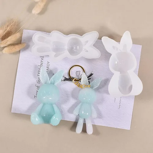 Vista 5 de 2 moldes de resina de conejo, moldes de silicona de conejo de Pascua para llavero, manualidades hechas a mano