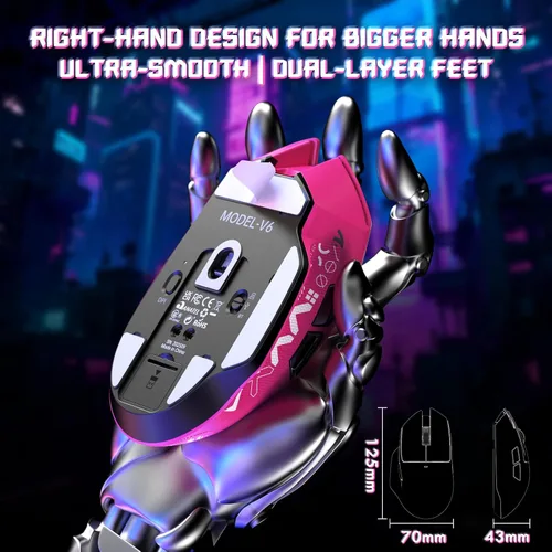 Vista 8 de ATTACK SHARK V6 - Mouse inalámbrico para juegos de 2.29 oz con base de carga magnética RGB, BT/2.4G inalámbrico/con cable, sondeo 1K, sensor PixArt