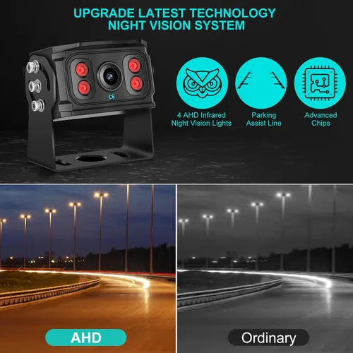 Vista 4 de Cámara de respaldo dual RV de 7 pulgadas, pantalla 4K, grabación en bucle, sistema de control de voz IP68, cámara de visión trasera nocturna