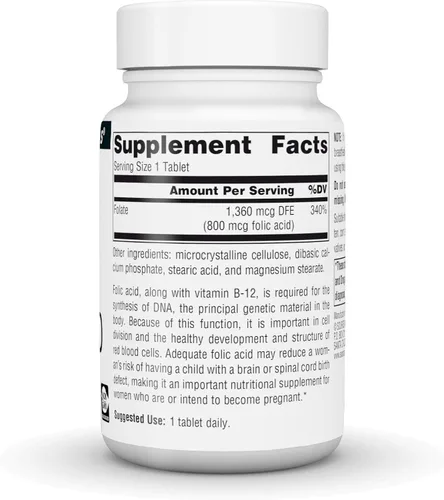 Vista 3 de SOURCE NATURALS Tableta de ácido fólico de 800 Mcg, 200