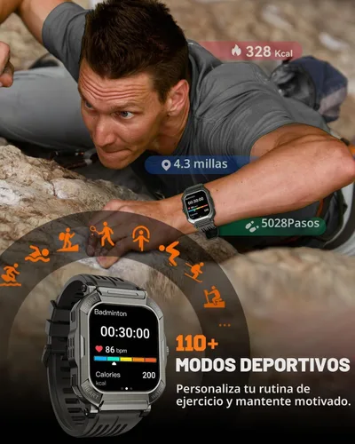 Vista 3 de Reloj inteligente para hombre, rastreador de ejercicio: relojes digitales militares para hombre, Bluetooth, responder llamadas, correr, impermeable