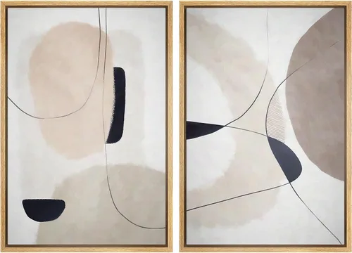 Vista 79 de Ashbrook - Set de arte de pared en lienzo enmarcado, tonos orgánicos de la tierra en beige y marrón con ilustraciones de trazos circulares, arte
