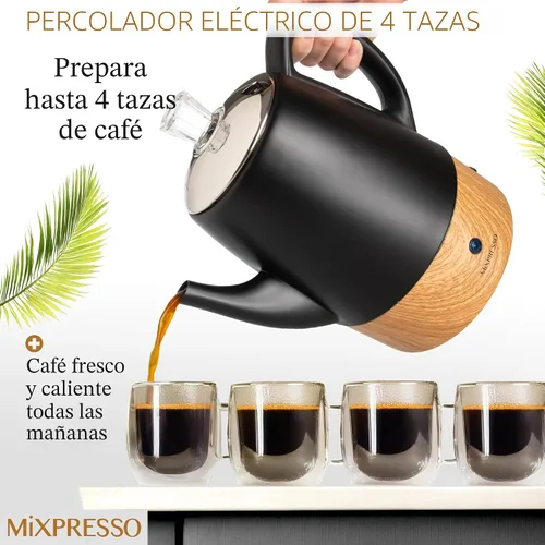 Vista 2 de Mixpresso - Cafetera eléctrica pequeña, acero inoxidable, 4 tazas Coffee percolator electric keep warm function, removable basket, classic