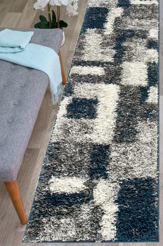 Vista 11 de Rugshop Alfombra de felpa de cuadros modernos desgastados azul marino, no desprende pelusa, suave para sala de estar, comedor y oficina, 7 pies 10