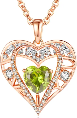 Vista 25 de Collar de cristal de 5 corazones, chapado en oro rosa de 18 quilates, colgante con cadena de plata de ley 925 de 18 + 2 pulgadas, joyería de piedra