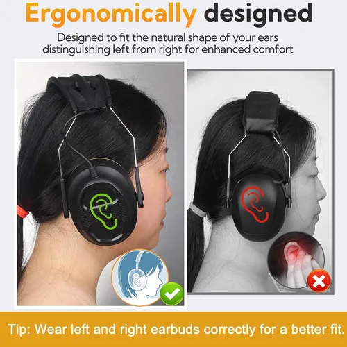 Vista 8 de Gel Ear Pad Bluetooth Hearing Protection Headphones, 30dB SNR, 120H Playtime, Safety Earmuffs for Mowing, Landscaping