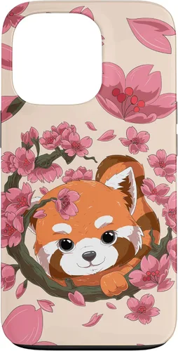 Vista 10 de Funda para iPhone 15 Pro Cute Red Panda y Sakura Cherry Blossom