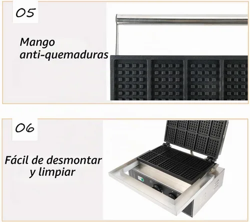 Vista 5 de 10pcs Commercial Waffle Maker Rectangle Nonstick Electric Waffle Maker Machine 110V Temperature and Time Control Waffle Machine ProductName
