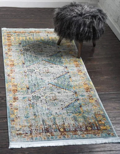 Vista 10 de Tapete abstracto Unique Loom, colección Estrella, moderno, multiárea, Polipropileno, celeste/turquesa