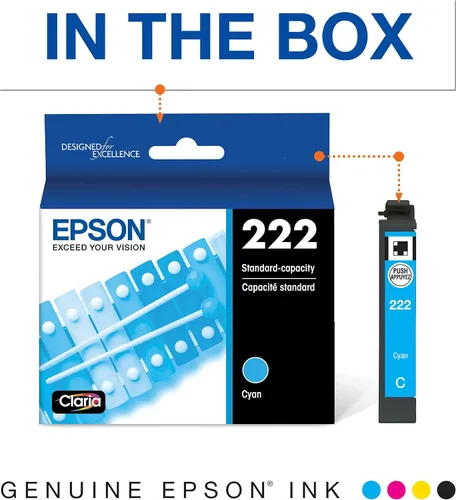 Vista 6 de Epson 222 Cartucho negro de tinta Claria de alta capacidad (T222XL120-S) funciona y cartucho cian de capacidad estándar de 222 Claria Ink