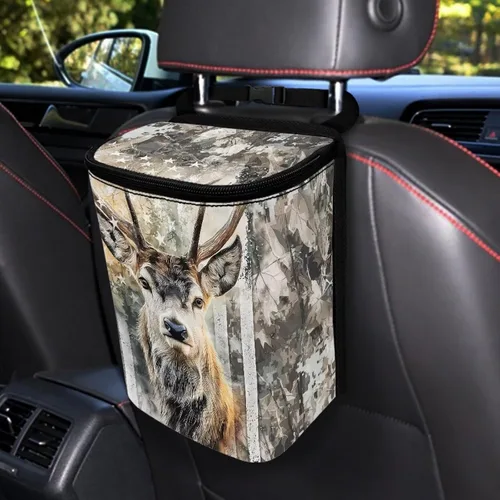 Vista 19 de Talayituse Cubo de basura portátil con estampado de camuflaje de bandera estadounidense, accesorios interiores de vehículos multifuncionales