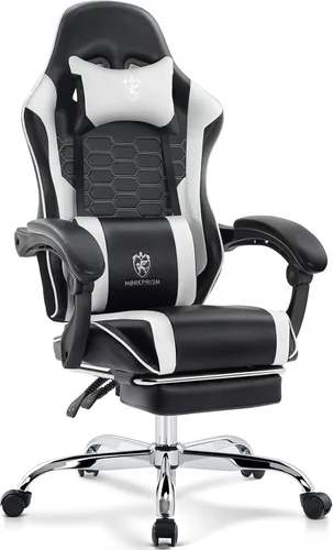 Vista 12 de Silla Gaming, Silla de Oficina para Computadora con Reposapiés, Soporte Lumbar de Masaje y Almohadilla de Gel, Silla Ergonómica Reclinable Ajustable