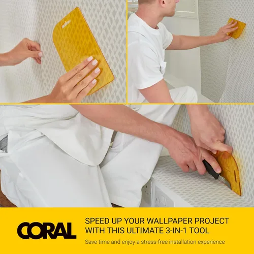 Vista 6 de CORAL Paperwiz 69500 - Papel tapiz 3 en 1, herramienta de alisado de costuras lisas y recortes, papel de pared, kit de aplicación más suave