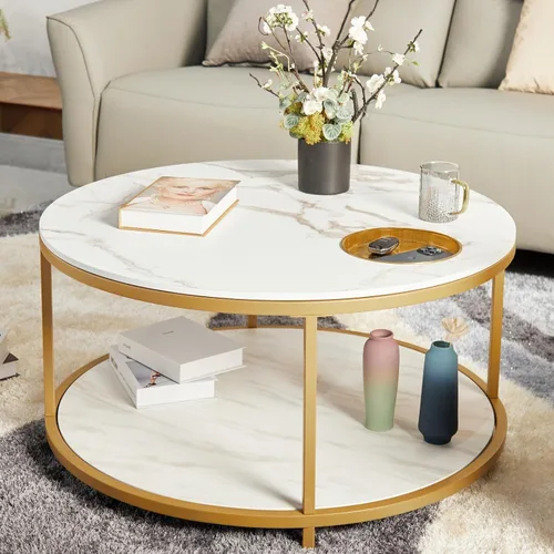 Vista 30 de KEVINSPACE Mesa auxiliar negra con borde dorado en la parte inferior, mesa de centro redonda para espacios pequeños, mesa auxiliar de madera mesita