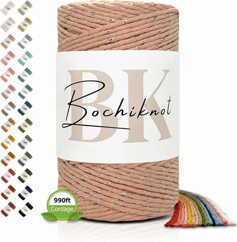 Vista 31 de BOCHIKNOT Cordón de macramé de 3 mm x 302 m - Cordón de macramé de hebra única para colgantes de pared, perchas de plantas - Cordón de macramé de 3
