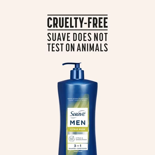 Vista 9 de Suave Men Citrus Rush Daily Clean 3 en 1 champú, acondicionador y gel de baño con glicerina y queratina hidrata y suaviza el cabello, aroma cítrico