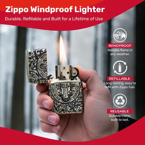 Vista 2 de Zippo - Encendedor de bolsillo cruzado Armadura San Benito Latón