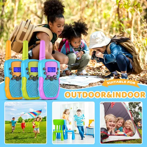 Vista 5 de Juguetes para niños o niñas de 4 a 12 años, paquete de 3 Walkie Talkies para exteriores y interiores, rango de 1.9 mi, 22 canales, radio de 2 vías