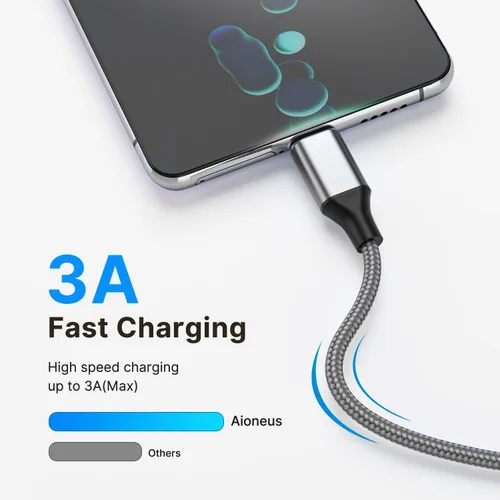 Vista 2 de Aioneus Cable USB C 3A de carga rápida [2 unidades, 6 pies] USB A a tipo C cable de carga para Samsung Galaxy S22 S21 A01 A02s A03s A11 A12 A13 A14