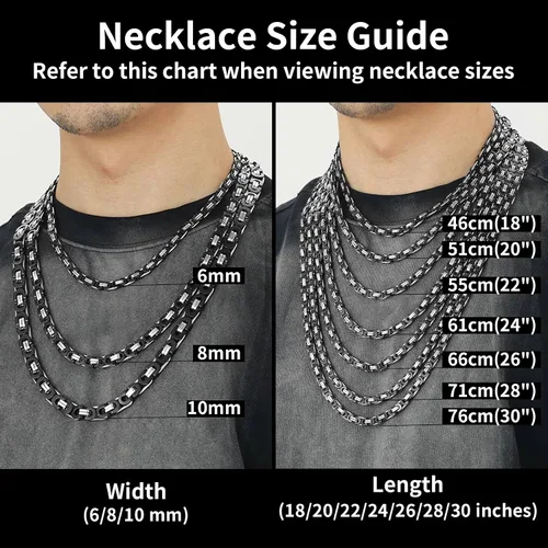 Vista 6 de ChainsHouse Collar de eslabones bizantinos planos para hombre de 0.236 in0.315 in0.394 in de ancho, chapado en oro de 18 quilatesacero inoxidable