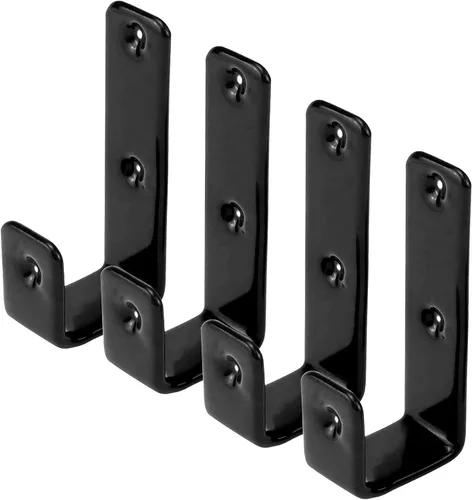 Vista 9 de Coshar 4 ganchos en J de acero inoxidable negros de 1-1/4 pulgadas, con revestimiento de PVC, soportes de metal para almacenamiento de garaje
