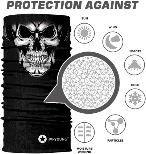 Vista 2 de Máscara de calavera, pañuelo para el cuello, gorro, bufanda mágica, diadema para protección de polvo, sol y viento