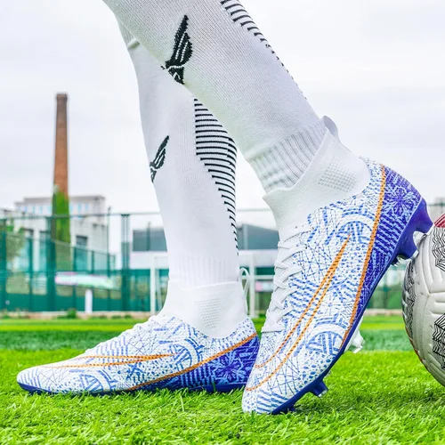 Vista 5 de Biayvisas Tacos de fútbol para hombre y mujer, zapatos de fútbol para interiores, botines altos TF FG, botas de fútbol anchas para entrenamiento