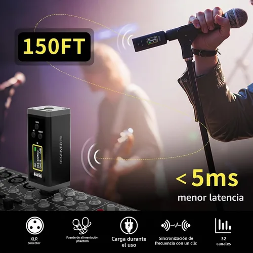 Vista 3 de Transmisor y receptor UHF inalámbrico XLR, rango de 150 pies, adaptador de micrófono inalámbrico enchufable para micrófono dinámico y condensador