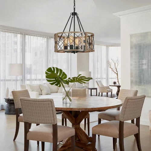Vista 2 de SANTOSTOCK Candelabro Moderno de Granja, Lámpara de Araña Rústica de 4 Luces para Comedor, Accesorio de Iluminación para Isla de Cocina, Luz