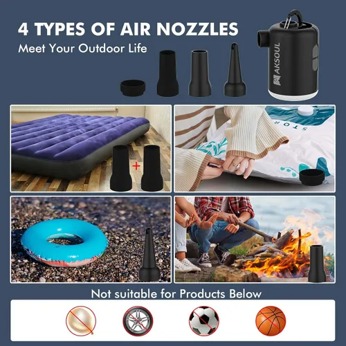 Vista 6 de AKSOUL Portable Air Pump for Inflatables: Electric Pumps for Air Mattress Air Bed Pool Floats Raft (Basic & Tiny & Upgraded)