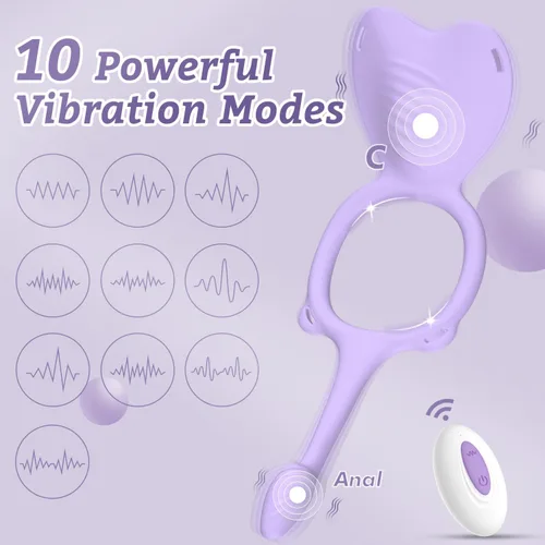 Vista 2 de Vibrador portátil para parejas, juguete sexual 3 en 1 manos libres, anillo de pene para intimidad nocturna, 9 modos de silicona suave BDSM