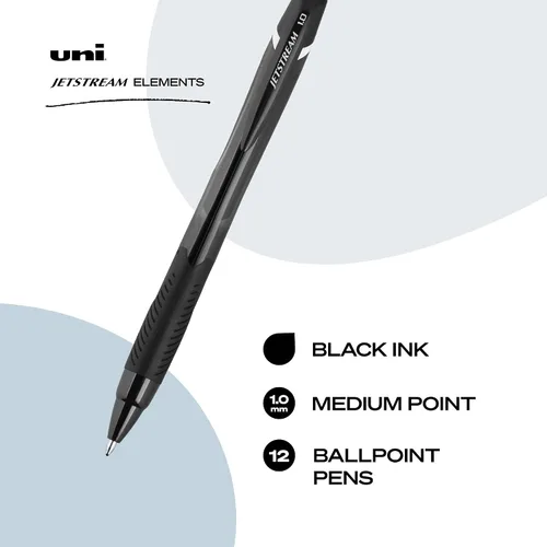 Vista 7 de Uniball™ Jetstream Elements - Bolígrafos de punta redonda, medianos (0.039 pulgadas), color negro, paquete de 12