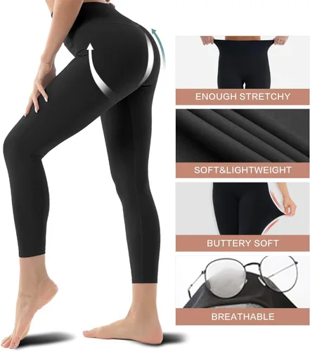 Vista 5 de Blisset Paquete de 3 leggings de cintura alta para mujer, pantalones deportivos suaves con control de abdomen para correr, yoga, entrenamiento