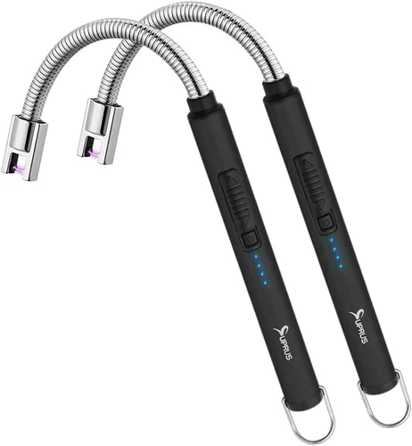 Vista 10 de Encendedor de velas eléctrico SUPRUS USB tipo C recargable, con carcasa de acero y gancho para colgar con cuello flexible de 360° (negro)