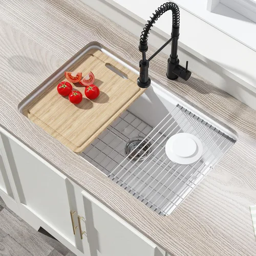Vista 11 de Miuara Fregadero de barra de montaje inferior blanco de 18 pulgadas - Fregadero de cocina pequeño de montaje superior empotrable de 18"x18"x9
