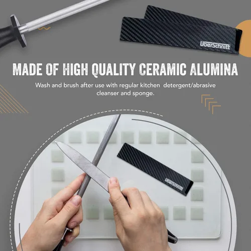 Vista 3 de Top Chef - Varilla para cuchillos de 10 pies + protector de cuchillo de acero para afilar Varilla profesional de acero al carbono y bolsa