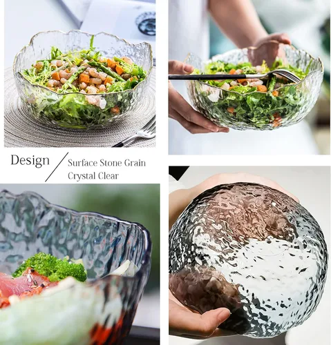 Vista 3 de TOSSOW - Tazón de ensalada de vidrio de forma irregular, cuencos para servir Pyrex de 25 onzas para preparación de cocina, frutas, aperitivos, Gris