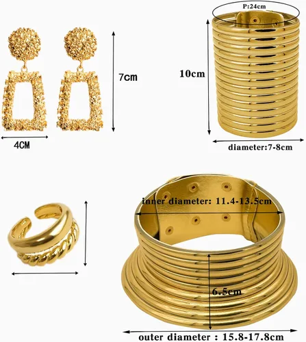 Vista 2 de RDKOEAKEL 7 PCS African National Vintage Gold Flamboyant Jewelry Set Egypt Choker Bracelet African Nose Rings Hoop Chain Earrings for women