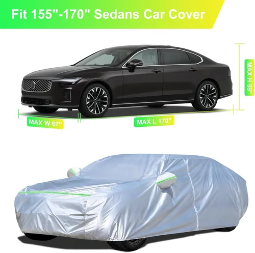Vista 2 de Funda para automóvil sedán (155-170 pulgadas), ajuste universal, impermeable, Dupont Oxford, todo tipo de clima, protector de granizo, protección