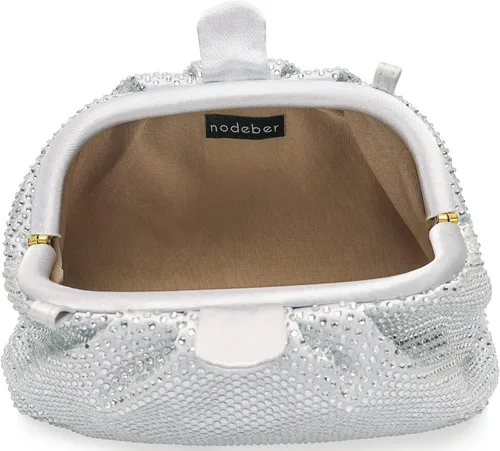 Vista 6 de nodeber Bolso de mano con marco de cristal con diamantes de imitación, bolso de embrague plisado para mujer