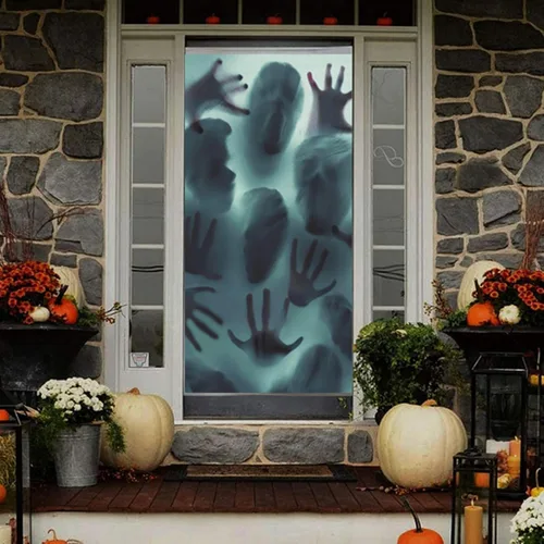 Vista 2 de Calcomanías de ventana de terror de Halloween, removibles y espeluznantes fantasmas, diseño de silueta de fantasma, arte para fiesta de Halloween