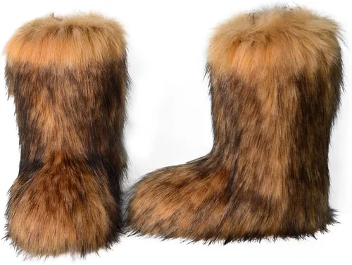 Vista 3 de ZSGYCHCY Botas de piel sintética para mujer, cálidas, mullidas, peludas, de invierno, para nieve, zapatos planos para exteriores