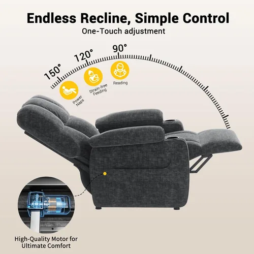 Vista 5 de AMADA HOMEFURNISHING Silla reclinable eléctrica para adultos, reclinable eléctrico de felpilla ajustable infinita con soporte para tazas, control