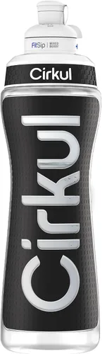 Vista 2 de Cirkul Botella de agua exprimible de plástico negro de 22 onzas con agarre y tapa deportiva, sin BPA, diseño antideslizante para gimnasio, ciclismo