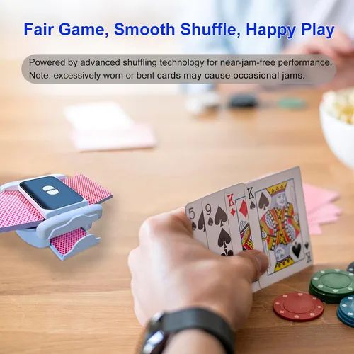 Vista 3 de Barajador automático de cartas para 1 a 2 cubiertas, máquina de barajar suave y silenciosa, compatible con Poker, Texas Hold'em, UNO, Bridge Blanco