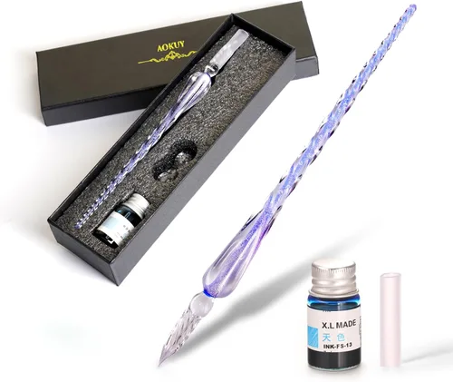 Vista 10 de Juego de plumas de inmersión de vidrio, pluma de caligrafía, pluma de firma de cristal para arte, escritura, firmas, decoración y regalo de negocios