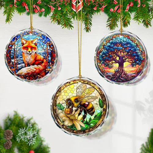 Vista 5 de Adorno de abeja de vidrio manchado - Decoración para árbol de Navidad, idea de regalo